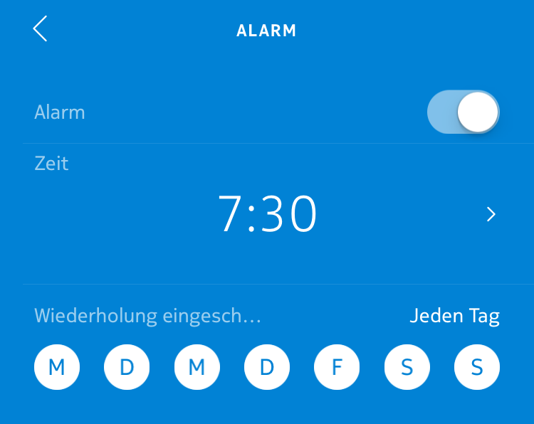 Nokia Health Mate App: Weckzeit-Überblick