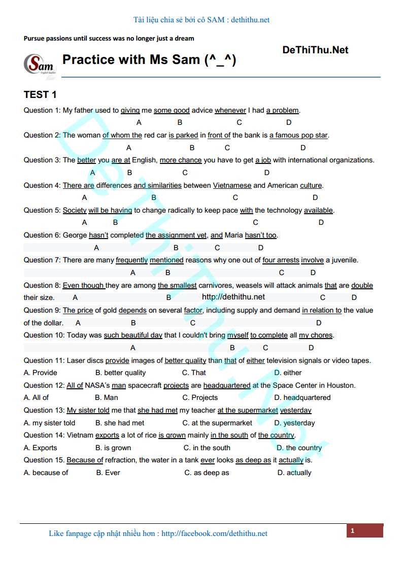 32 bài tập trắc nghiệm tìm lỗi sai tiếng Anh đáp án chi tiết
