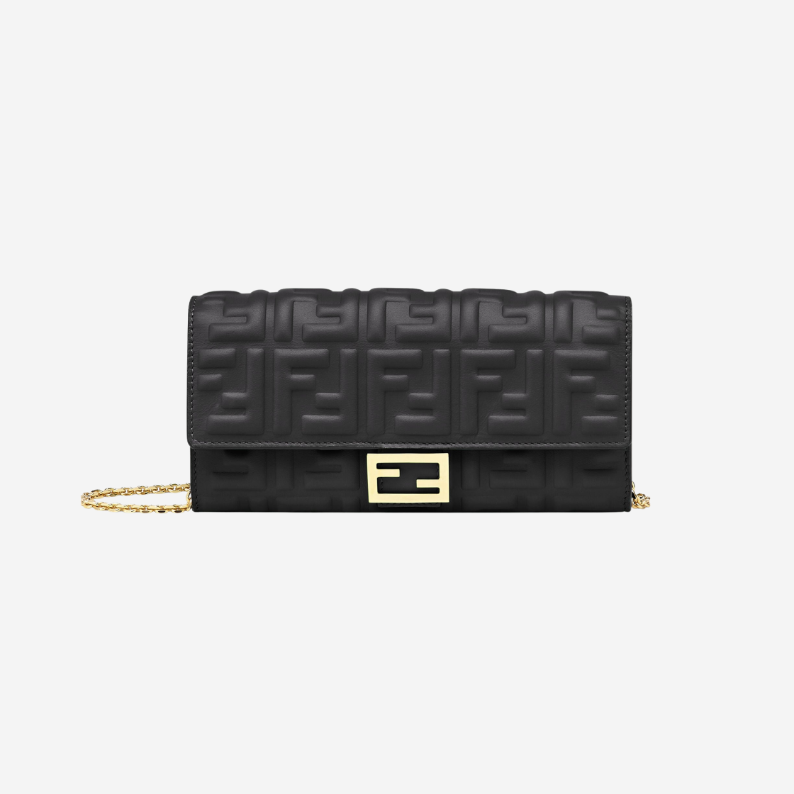 Fendi Nappa Leather Baguette Continental Wallet With Chain Black  8M0365AAJDF0KUR