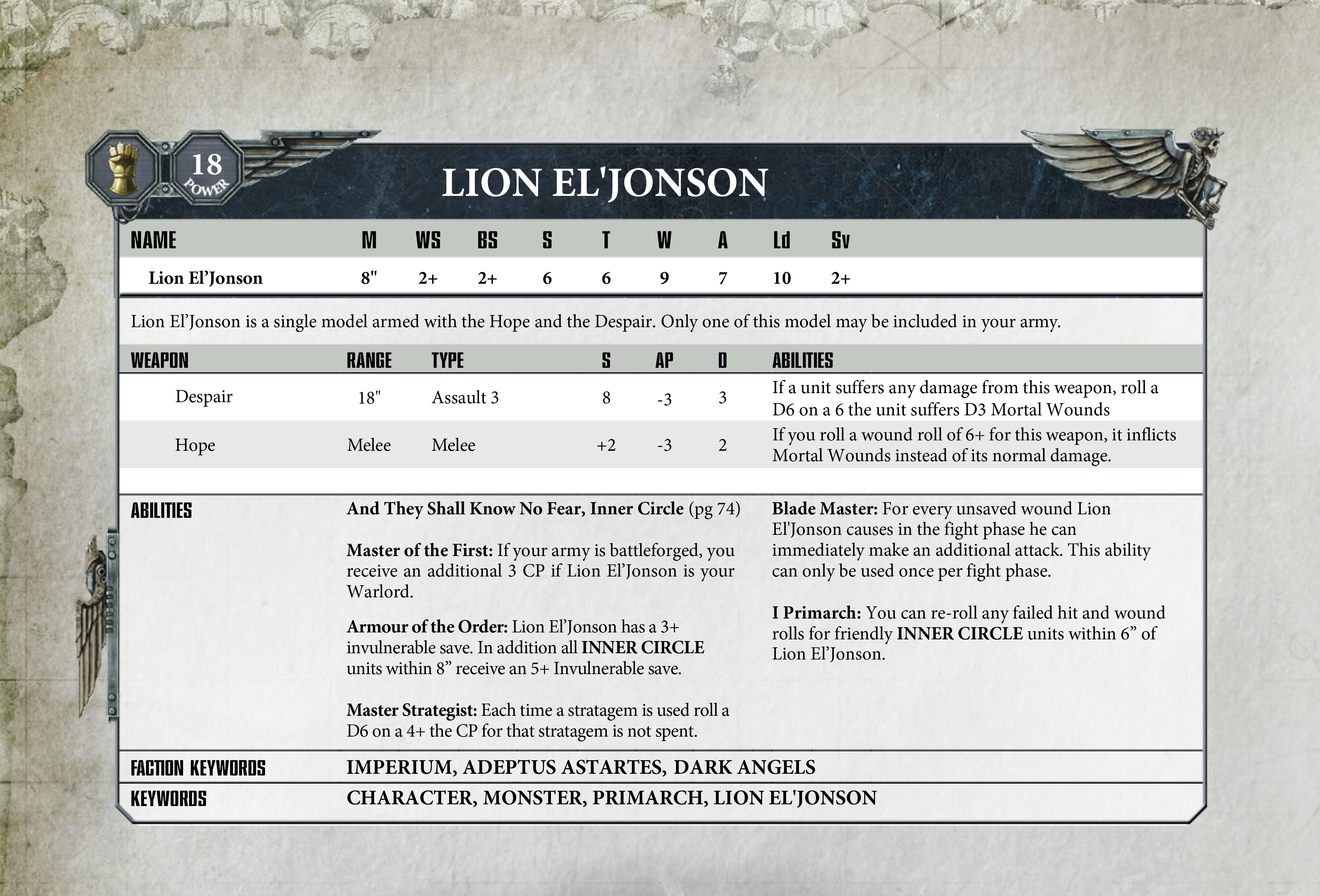 A real datasheet for the Lion? Warhammer 40k Forum and Warga