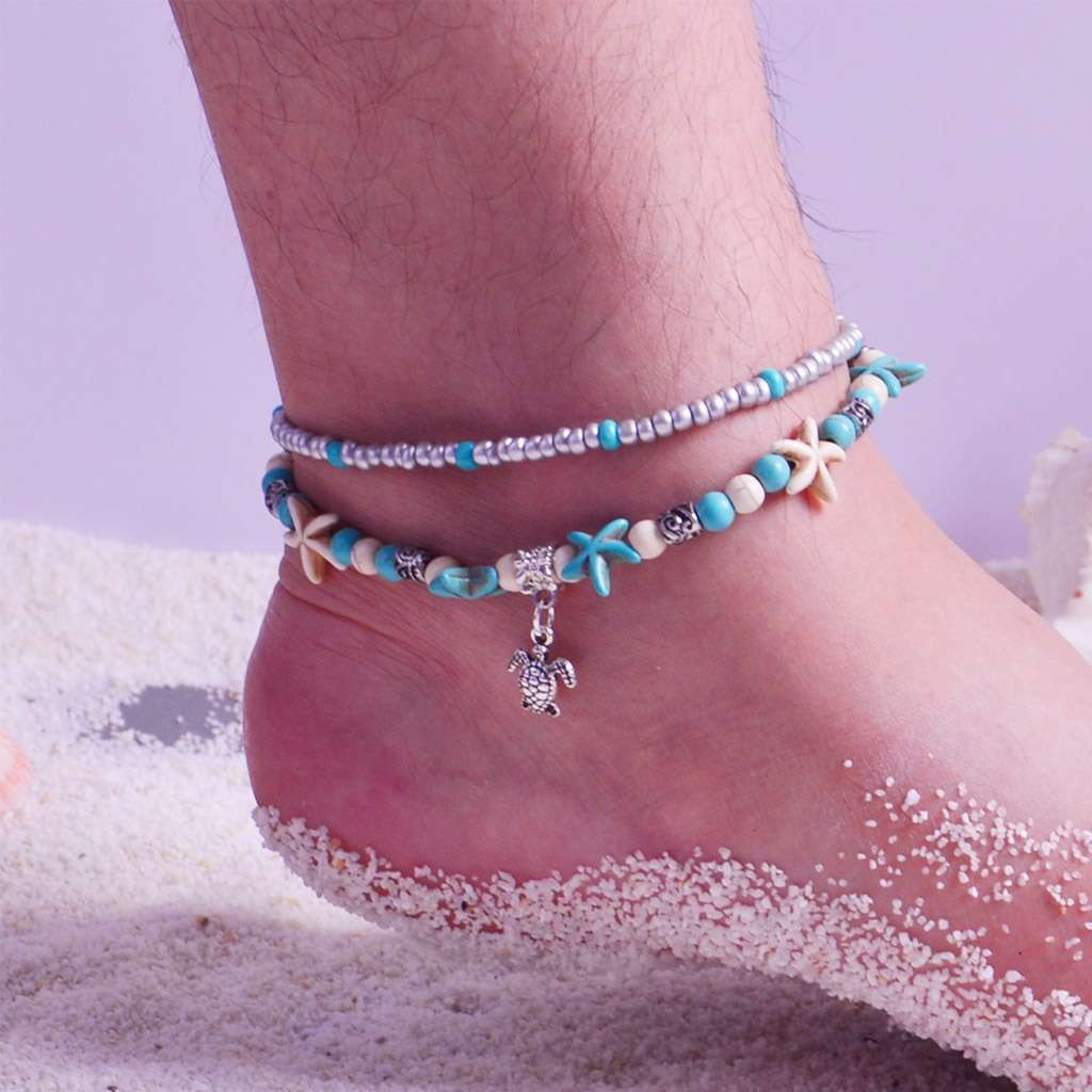 Boho Starfish Turquoise Beads Sea Turtle Ankle Bracelet Sandal Beach Anklet Gift 
