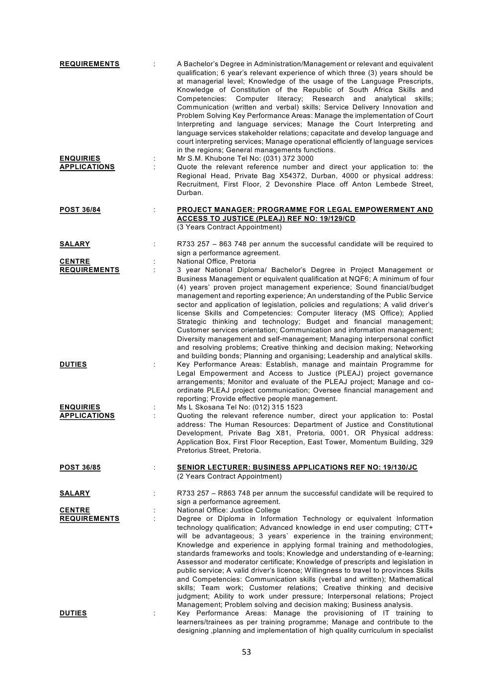 DPSA Vacancies: Department of Justice and Constitutional Development