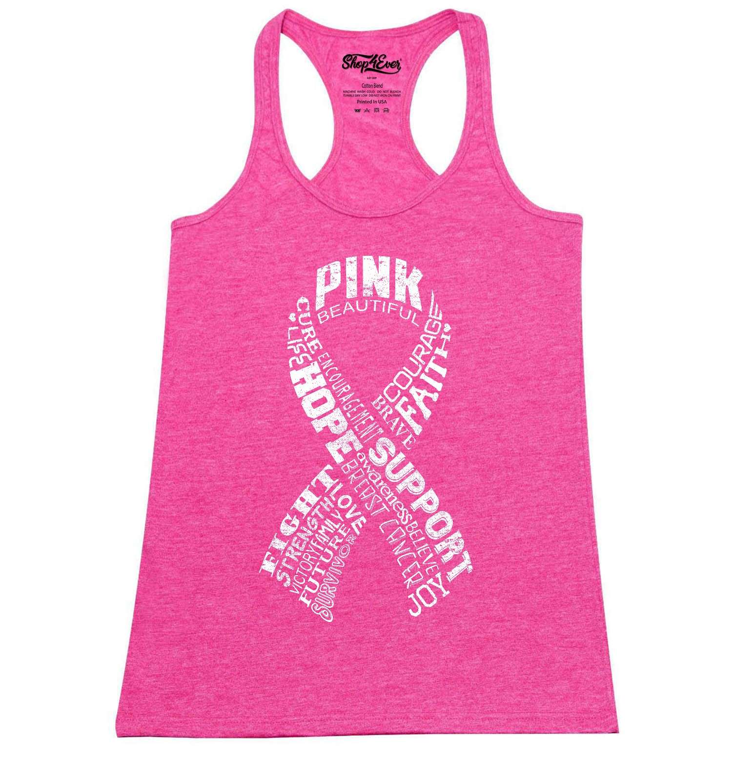Pink Ribbon Montage WHT Racerback Tank Top Breast Cancer Support Cloud Tee 