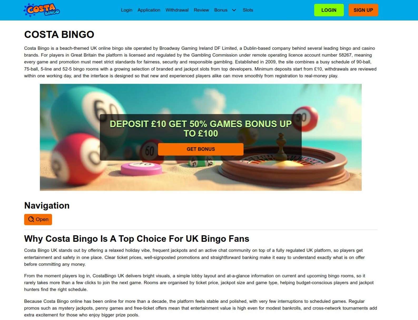 Costa Bingo Deposit Methods UK Visa Mastercard PayPal  