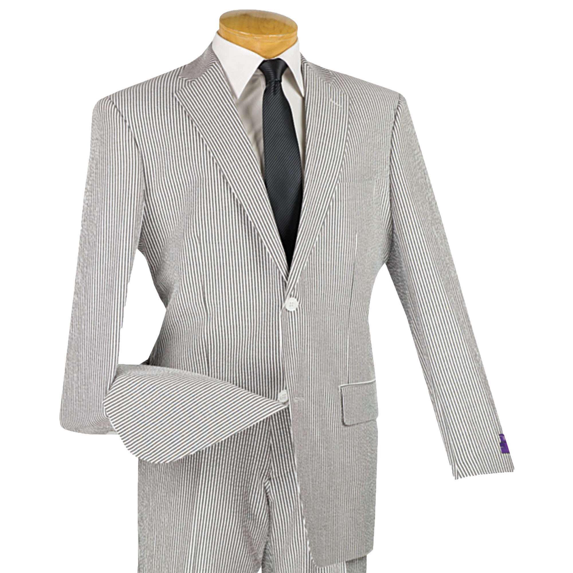 VINCI Men's Tan Striped Seersucker 2 Button Classic Fit Suit 100% Cotton NEW 