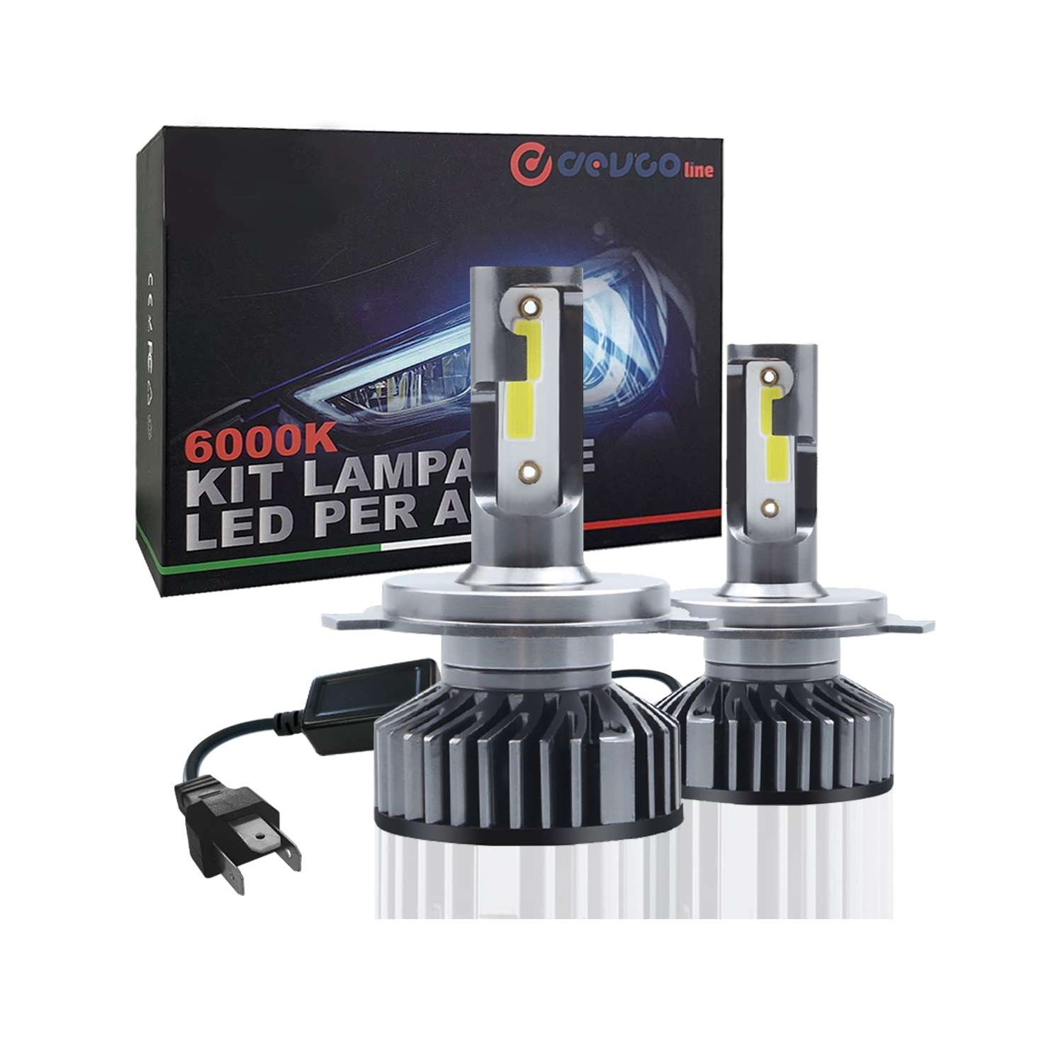 Lampadine H4 LED, kit fari auto bianco 10000LM 12V 6000K - DEVCOline AR FL  00H4
