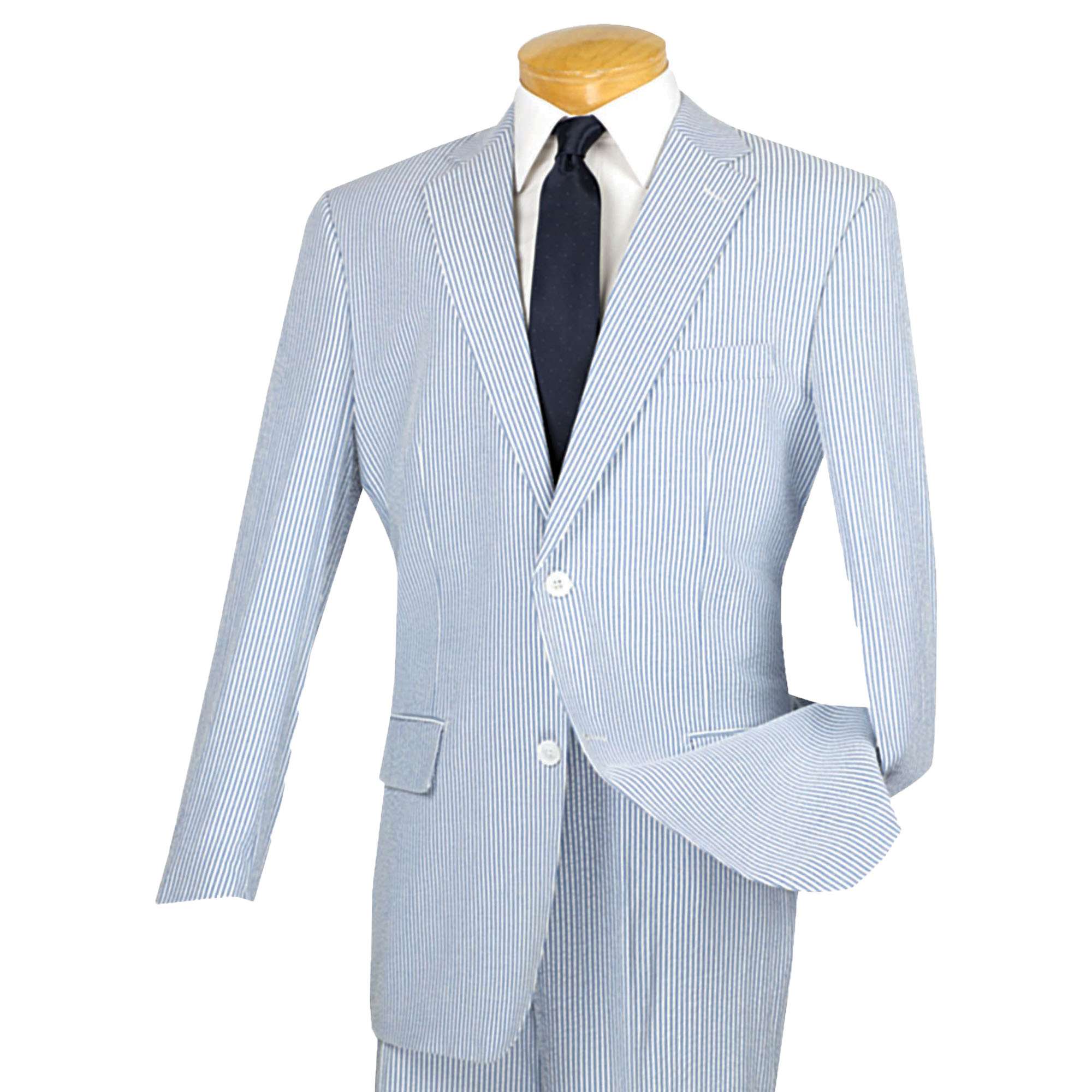 Emigre Classic Fit Blue Pinstriped Two Button Cotton Seersucker Suit