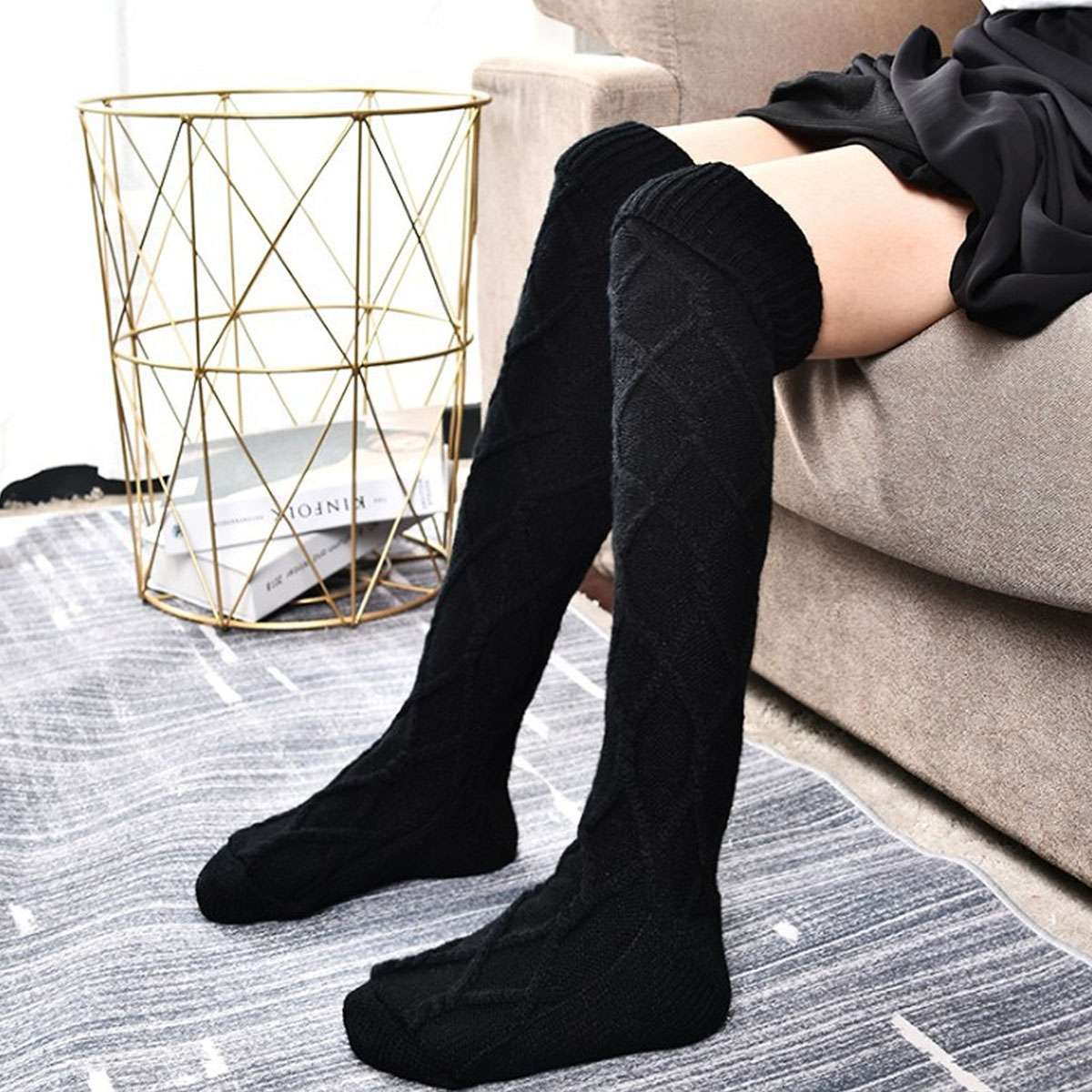 Womens Long Socks Winter Warm Over Knee High Socks Knitted Long ...