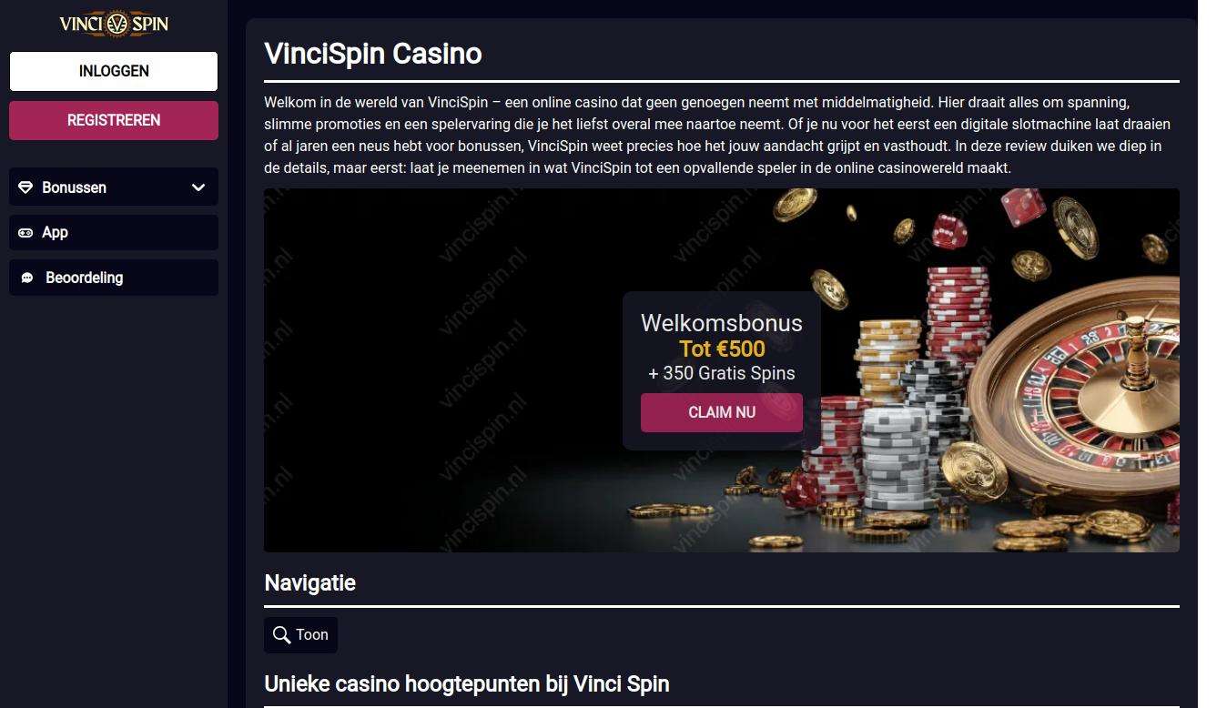 Overview of Vinci Spin Casino's Welcome Bonus for Dutch Players
