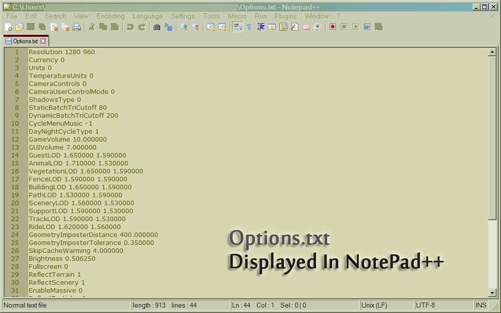Image 02: Options.txt Displayed In NotePad++, FAQ: Options.txt Flags, Page 1