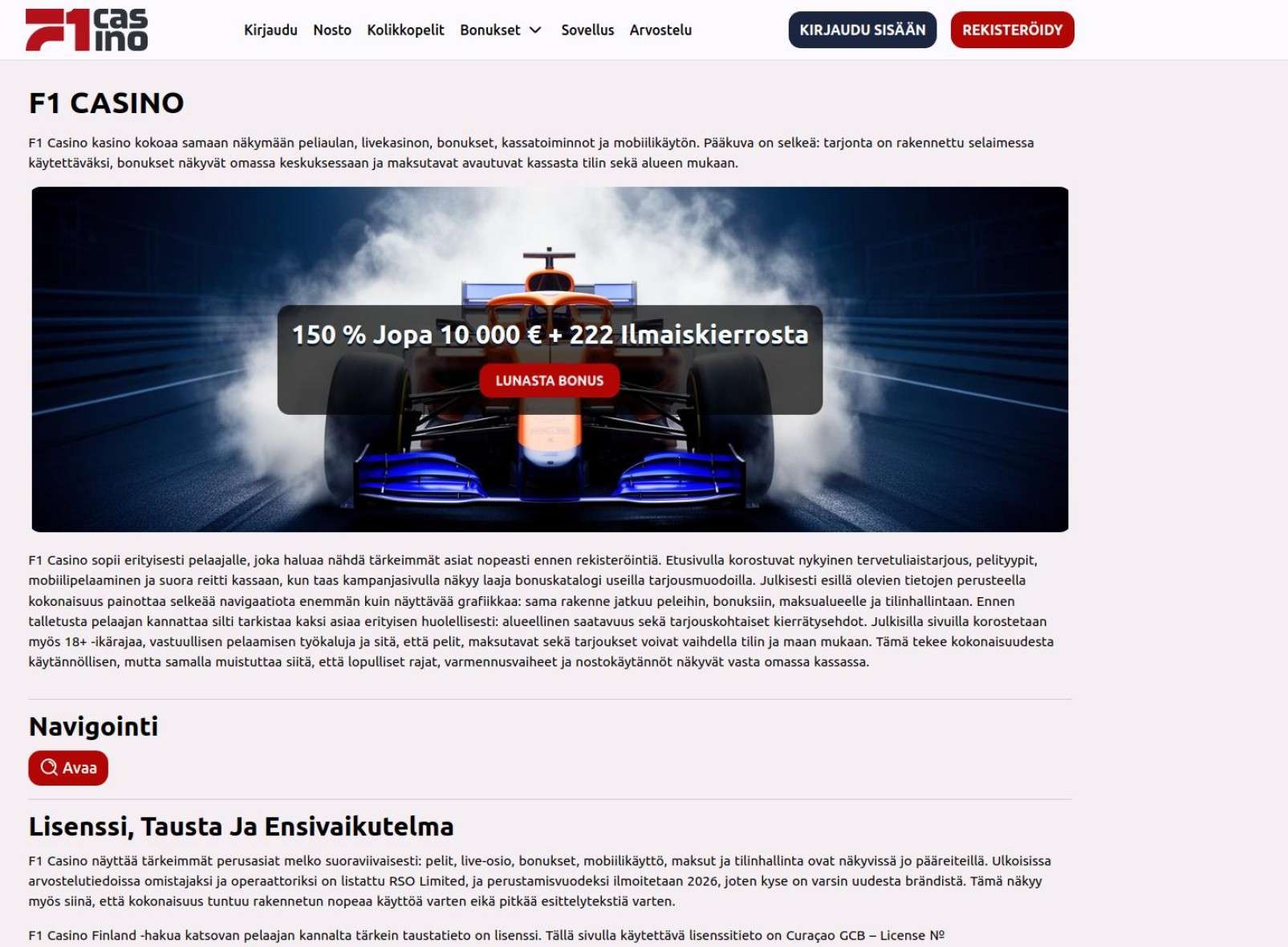 F1 Casino No Deposit Bonus Options For Finland Players: What To Expect