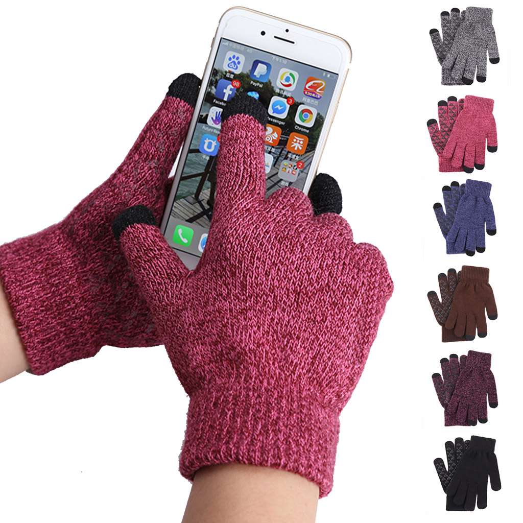 Style Set 1, Size 1 4 Pairs Winter Knit Touchscreen Gloves Windproof Anti-slip Mittens for Women Men