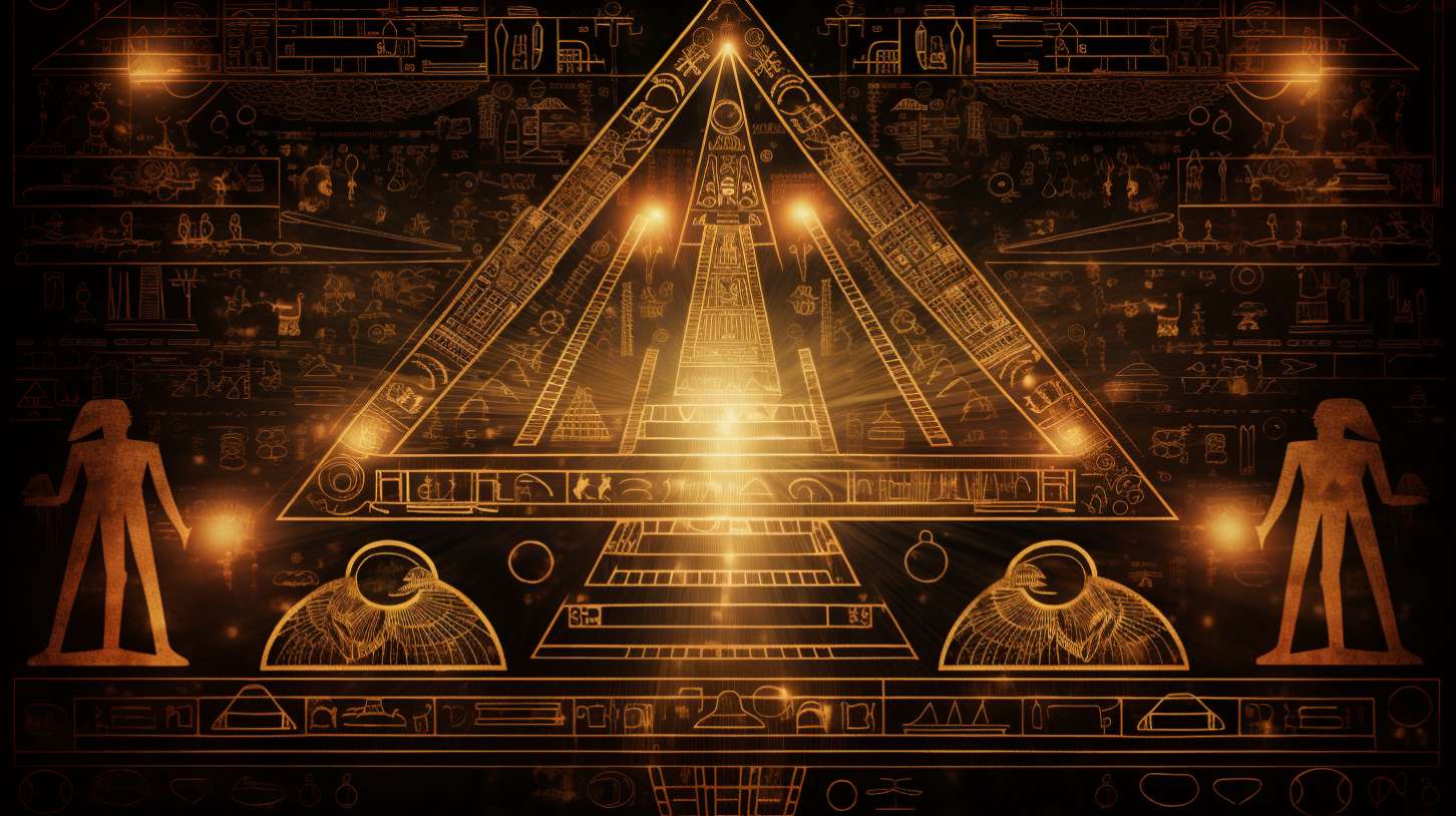 orange depiction of pyramid - digital art interpretation of ancient egyptian mural style