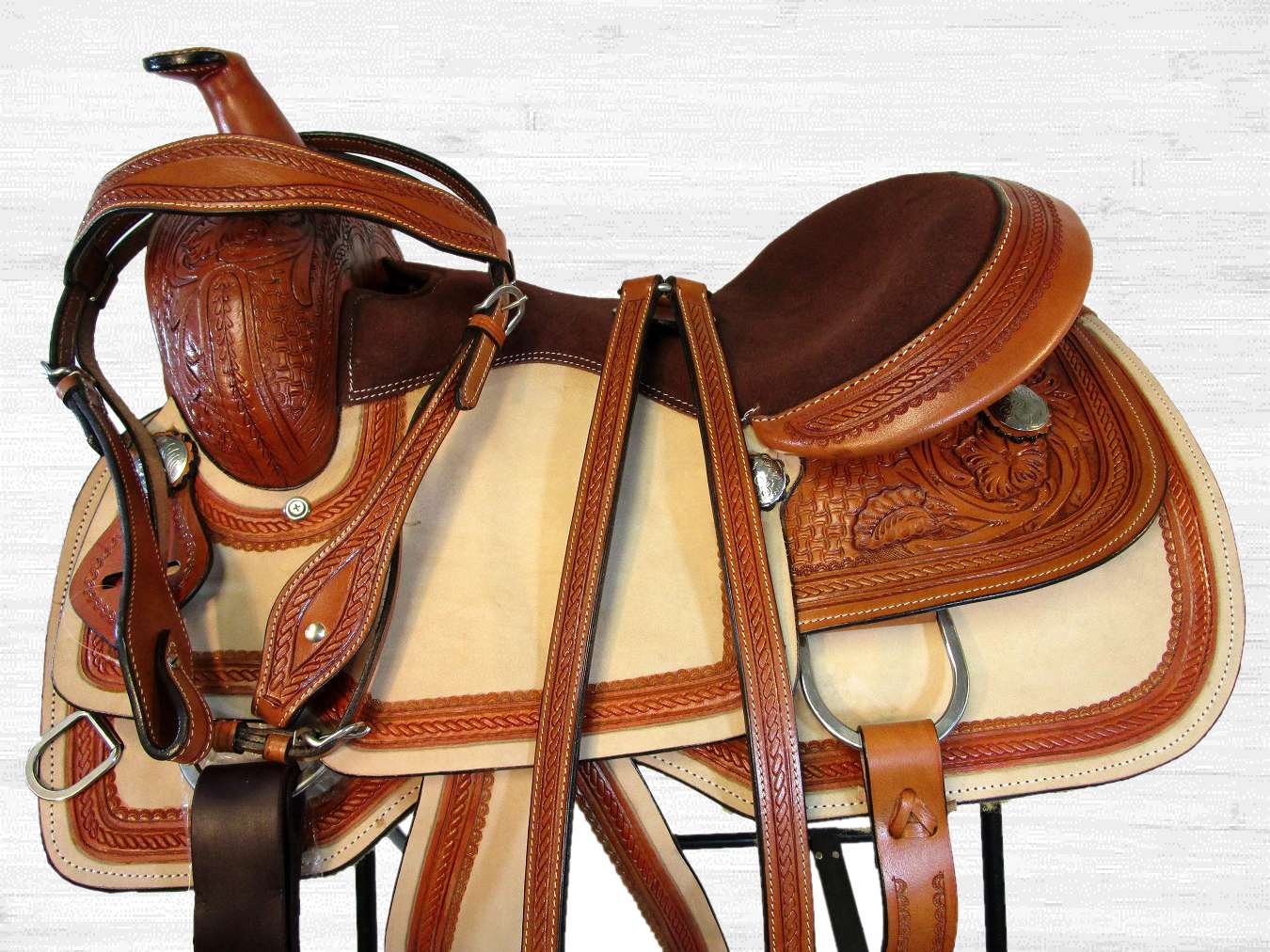 PADDED SEAT WESTERN SADDLE ROPING ROPER RANCH HORSE TOOELD LEATHER 15 ...