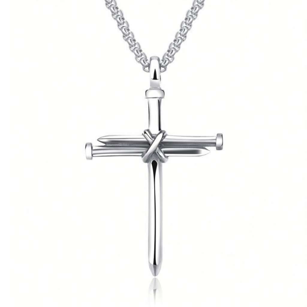 24" Men Stainless Steel Nail Cross Pendant Necklace Link ...