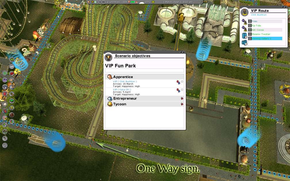 Illustration 7 Displaying A VIP Route With An Alternative Way Around That's Been Interrupted With a One Way Sign for RCT3 FAQ: Our VIP Blue Book, Page 1 on FlightToAtlantis.net