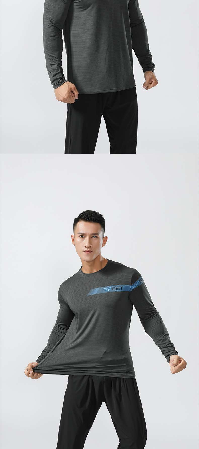 Casual sports T-shirt long-sleeved men's round neck slim bottoming shirt running quick-drying clothes fitness training clothes