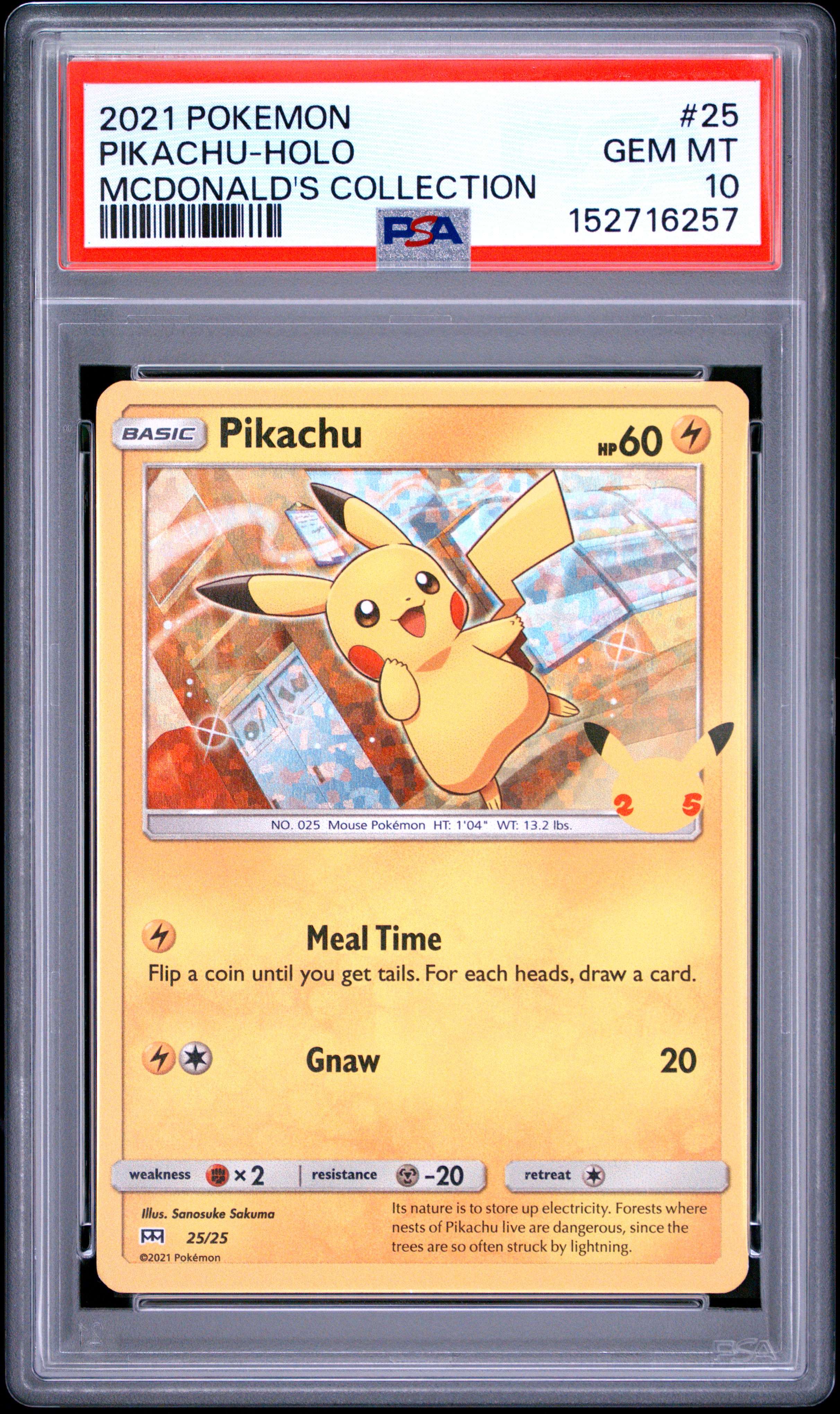 Front of 2021 Pikachu Holo McDonald's Collection PSA 10