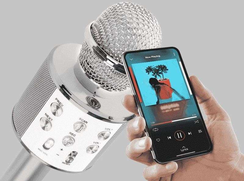 13€54 sur Micro de karaoké Max KM01 2-en-1 : enceinte Bluetooth & lecteur  multimédia - Argent - Microphone - Achat & prix