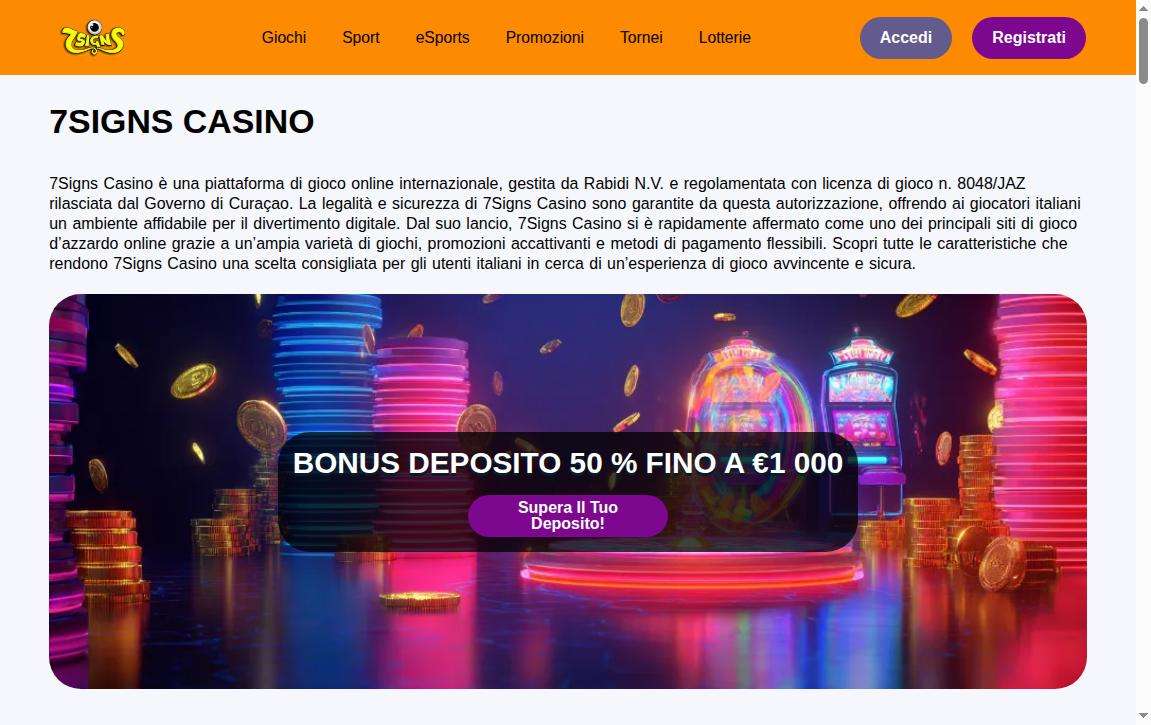 Le promozioni speciali offerte ai giocatori italiani su 7signs Casino