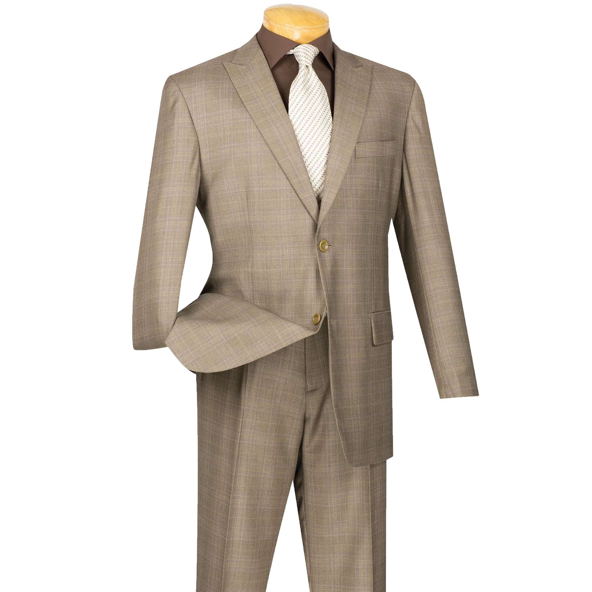 VINCI Men's Tan Glen Plaid 2 Button Classic Fit Suit w/ Peak Lapel NEW ...