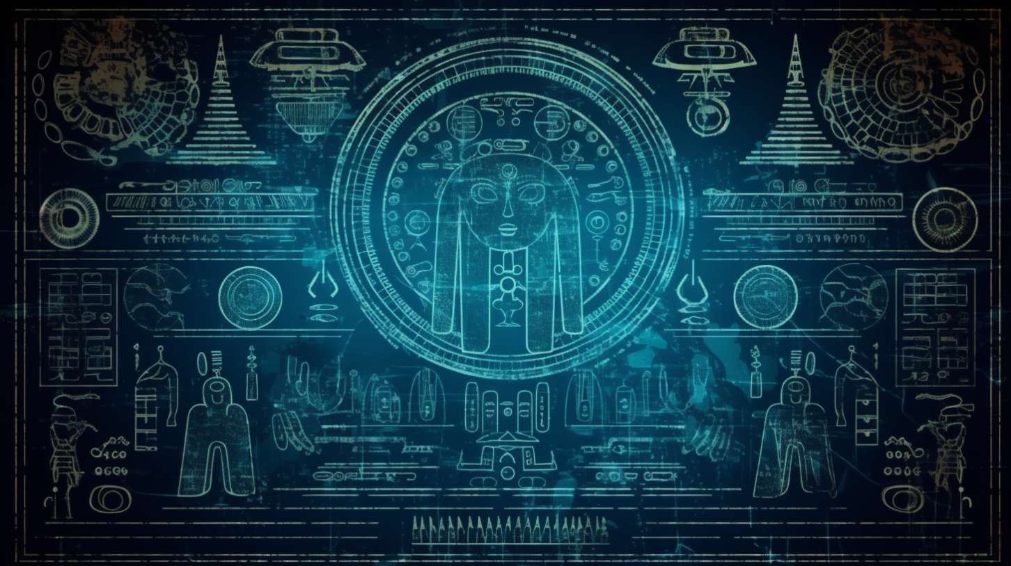 blue depiction of AI - digital art interpretation of ancient egyptian mural style