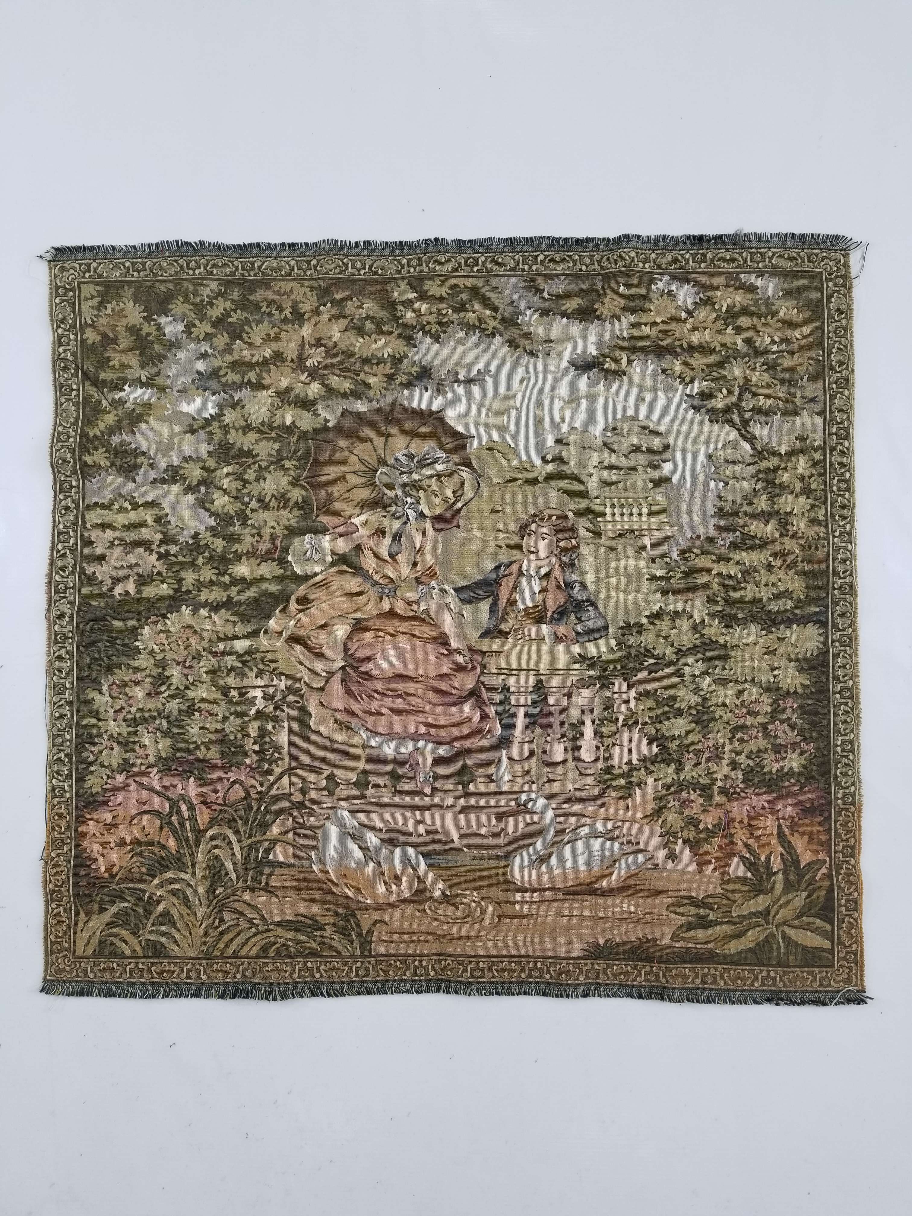 Vintage French Couple Romantic Scene Wall Hanging Tapestry 74x70cm