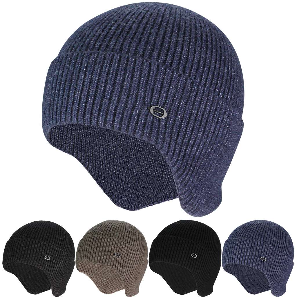Men Women Knit Hat Winter Warm Stretch Beanie Ear Flaps Cap Outdoor ...