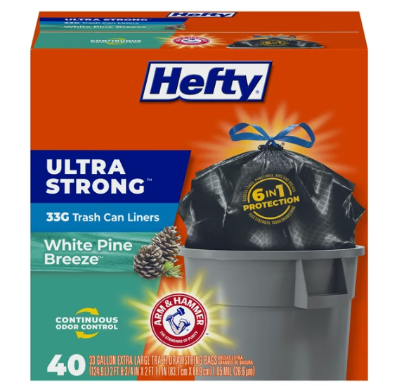 Hefty Heavy Duty Contractor Extra Large Trash Bags, 42 Gallon, 40