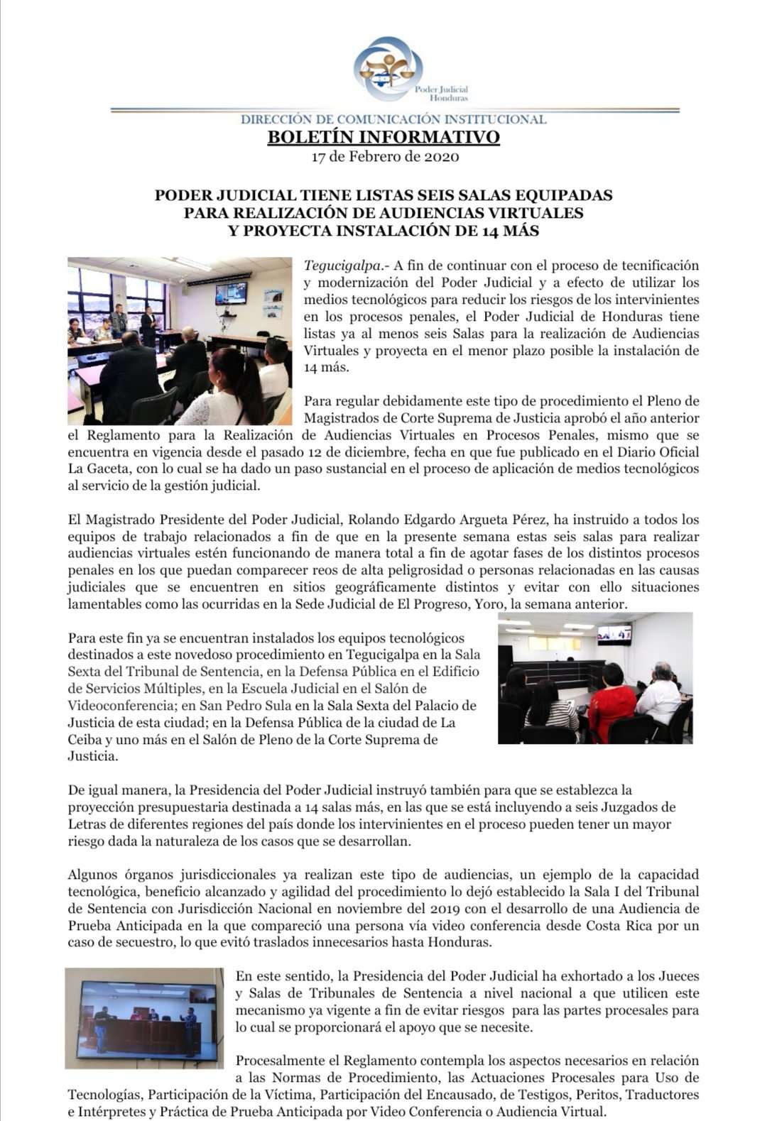 audiencias virtuales poder judicial de honduras