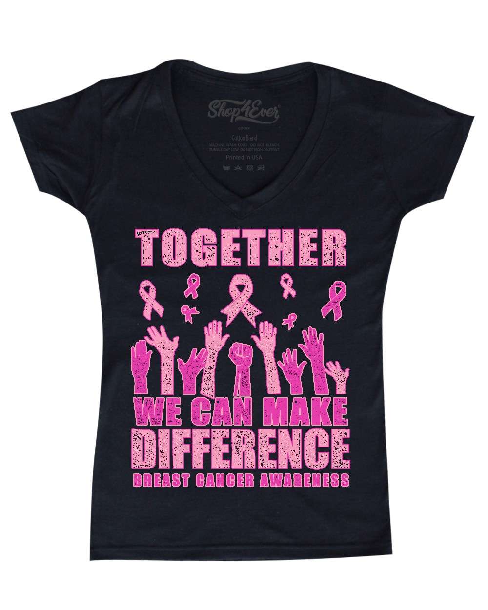 Together We Can Make A Difference Women\'s V-Neck T-shirt Breast Cancer Tee  | eBay