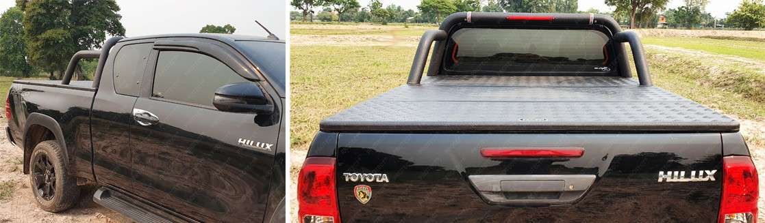 PROTECT foldable aluminum loading space cover with roll bar for Toyota Hilux extracabins -3