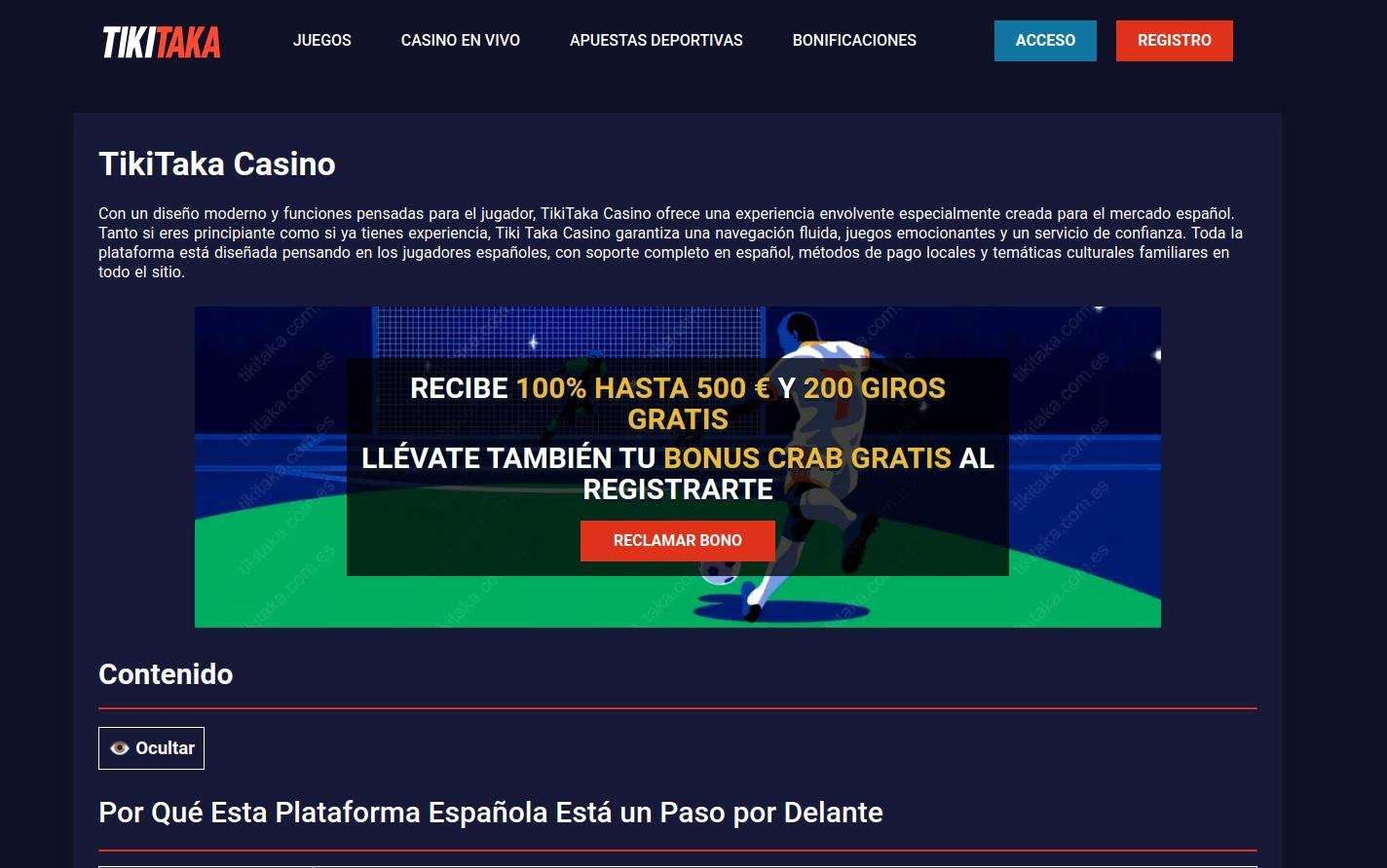 Promociones vigentes en TikiTaka Casino