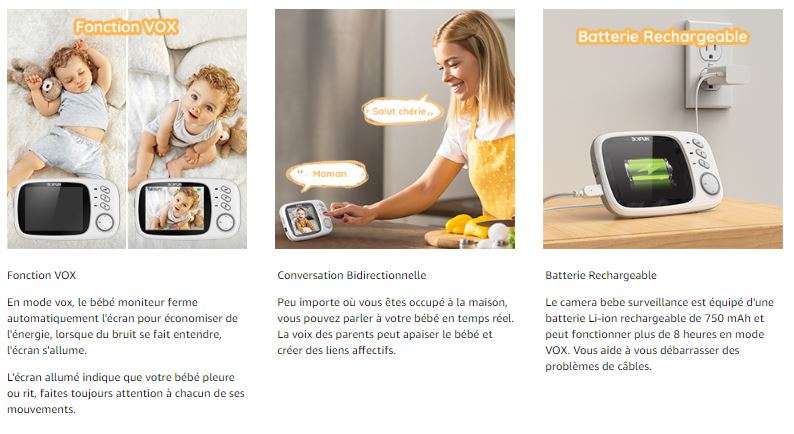Babyphone Vidéo, BOIFUN Baby Phone Caméra Surveillance Numérique Sans Fi