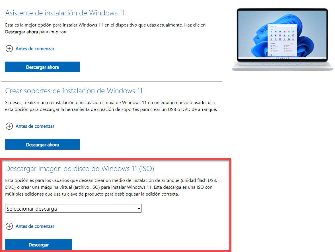 Windows 11 descarga imagen ISO