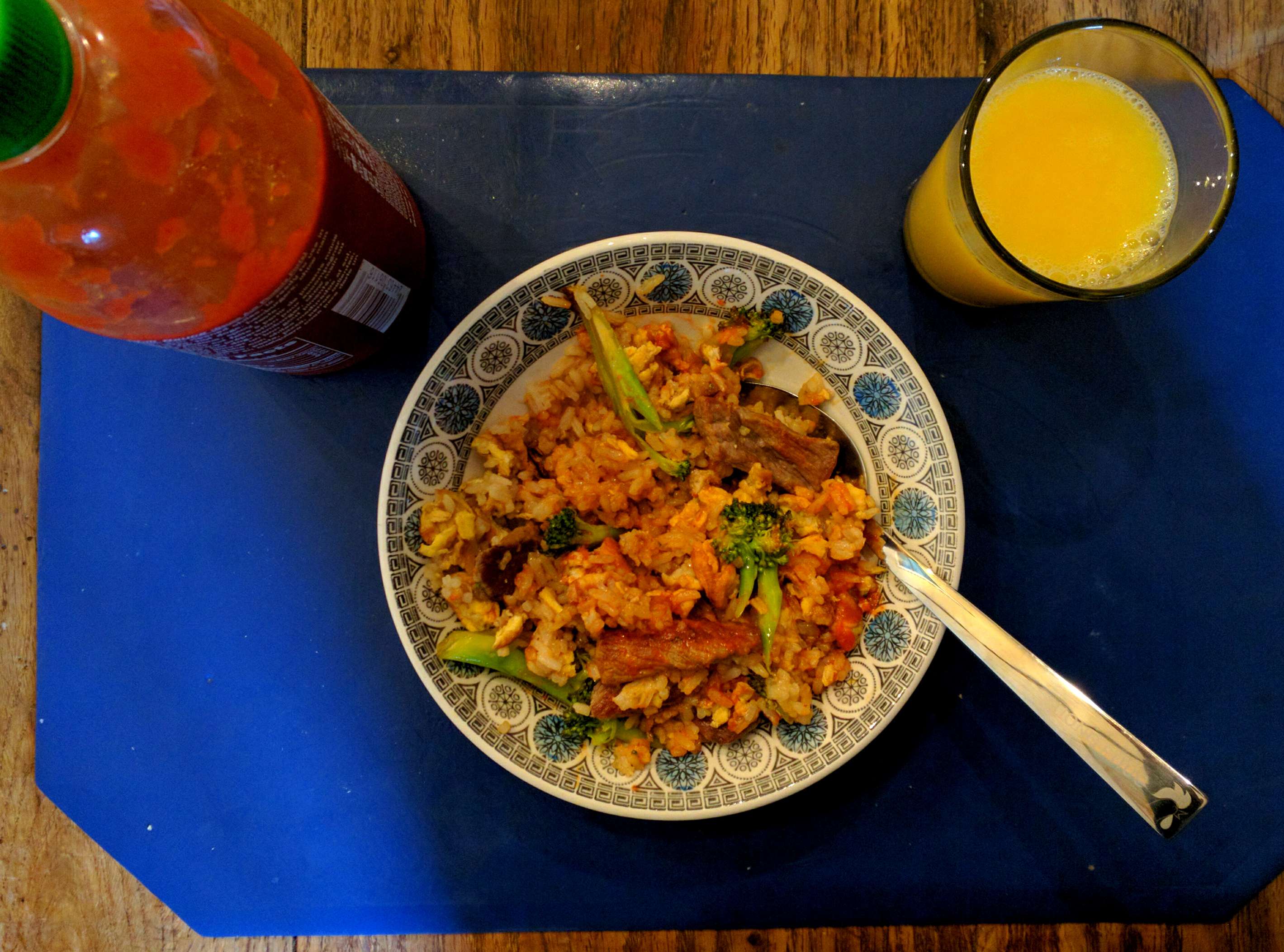 Fried rice with beef and broccoli