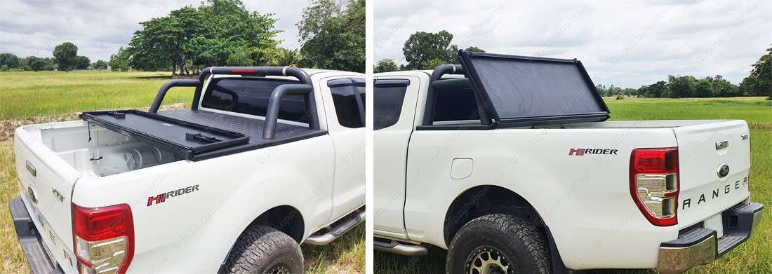 PROTECT foldable aluminum load compartment cover with roll bar for Ford Ranger extra cab year 2012-2022-3