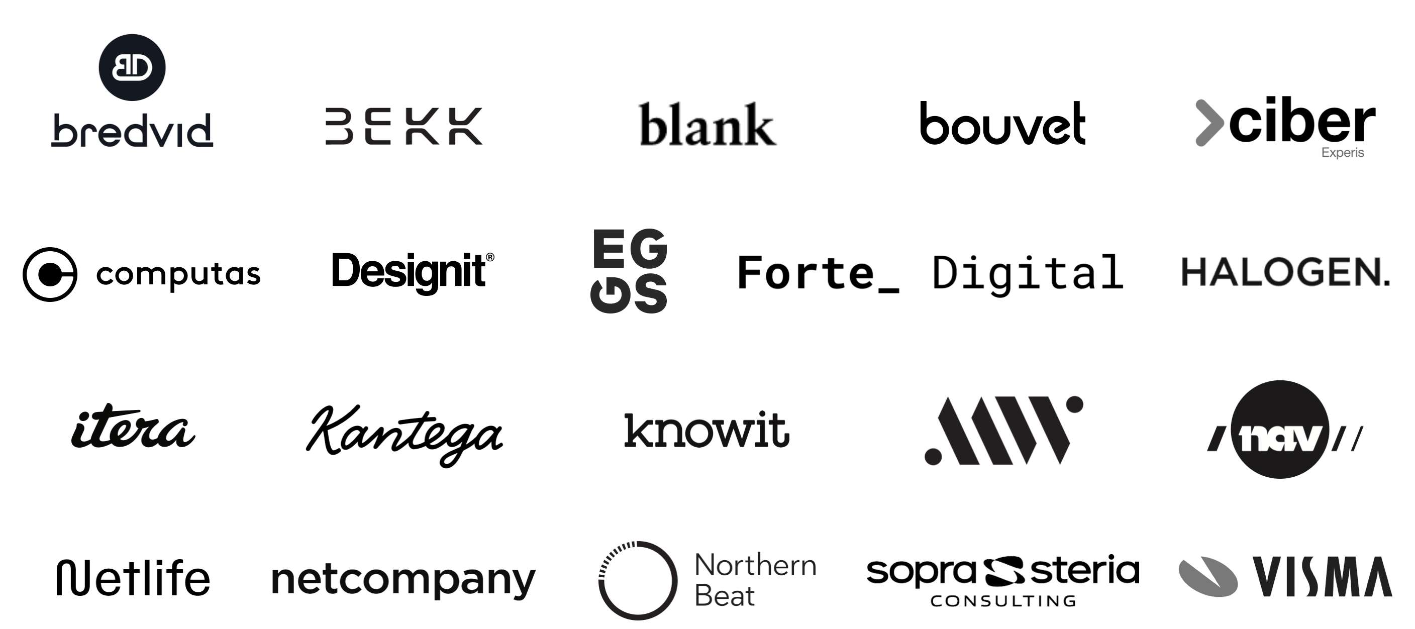 Image shows the logos of IxDA Oslo's 20 sponsors