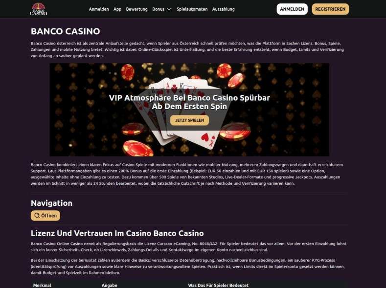 Banco Casino Willkommensbonus In Österreich: Bedingungen, Umsatz Und Limitierungen