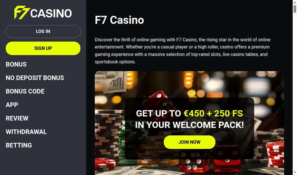 An overview of the registration process at F7 Casino for GB players