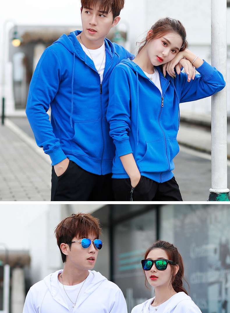 T-shirt terry hooded sweater men and women the same style solid color loose cardigan polar fleece jacket couple hoodie