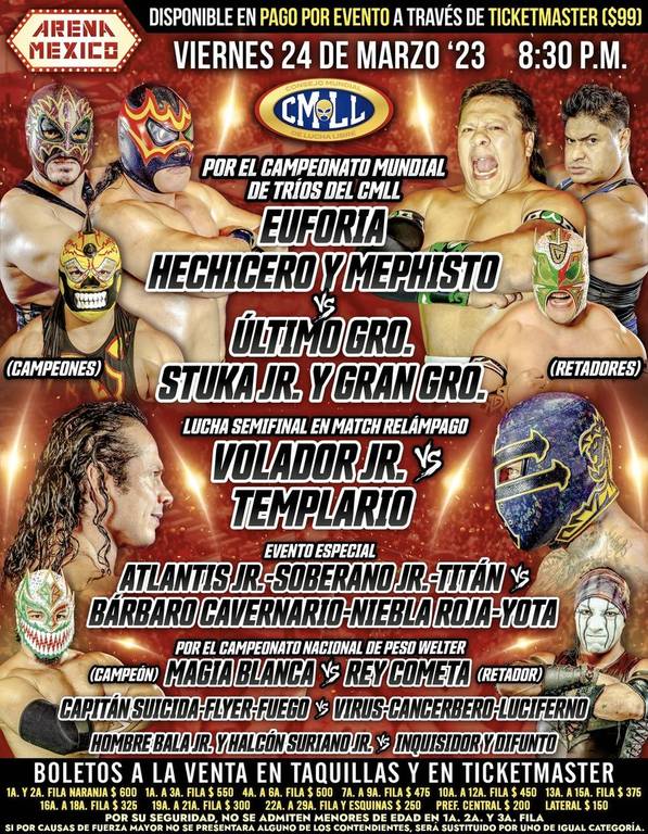 Cartelera lucha libre CMLL del Viernes 24 de Marzo del 2023