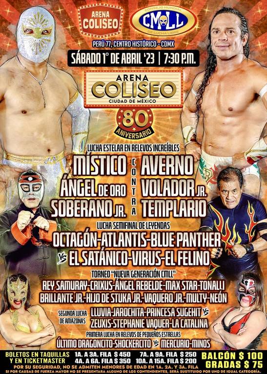 Cartelera lucha libre CMLL Arena Coliseo del Sábado 1 de Abril del 2023
