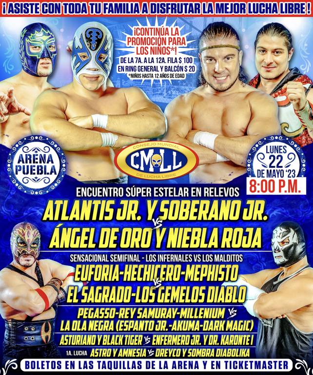 Cartelera lucha libre CMLL del Lunes 22 de Mayo del 2023