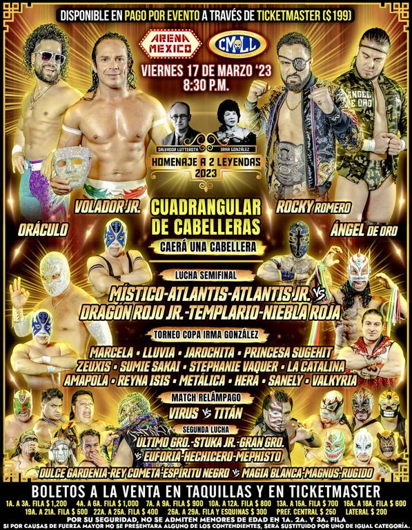 Cartelera lucha libre CMLL del Viernes 17 de Marzo del 2023