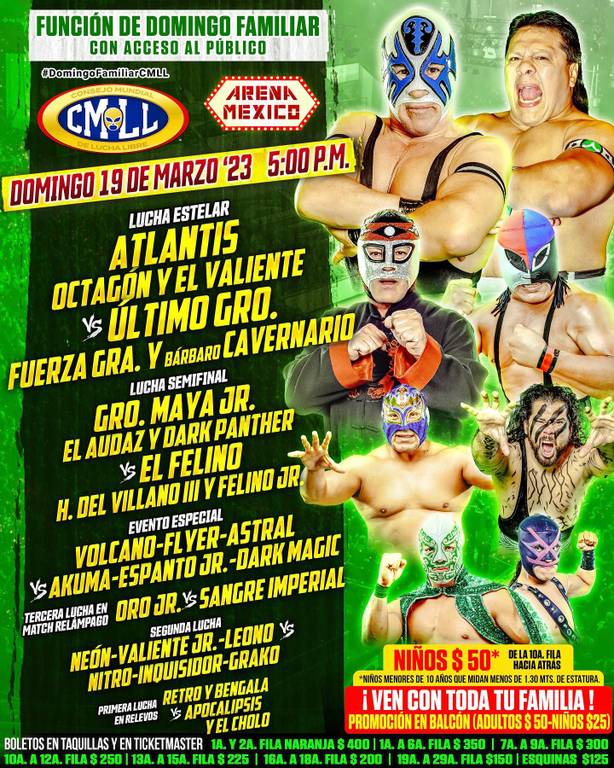 Cartelera lucha libre CMLL del Domingo 19 de Marzo del 2023