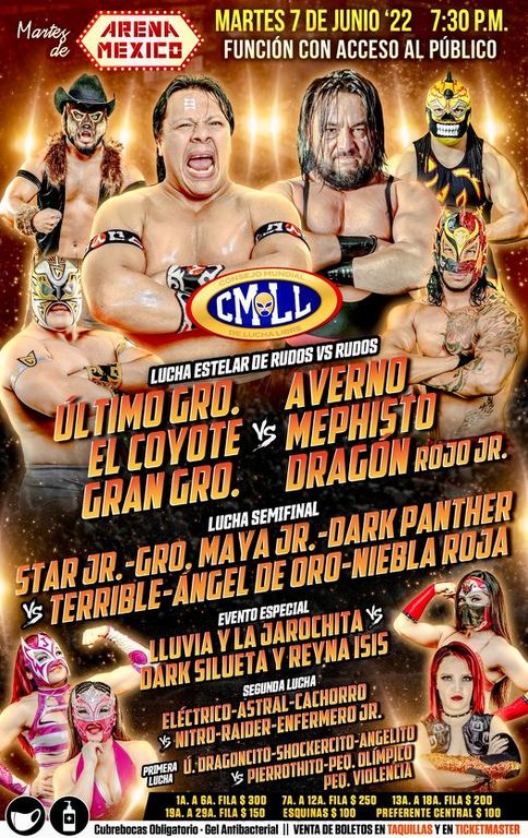 Cartelera lucha libre CMLL del Martes 7 de Junio del 2022