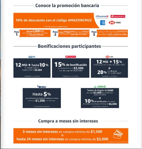 Promociones Bancarias de Amazón para el Cyber Mondey  2022