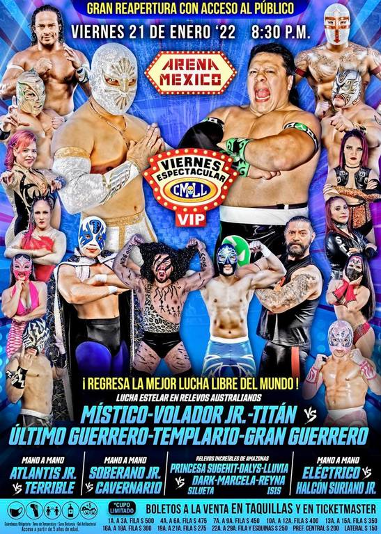 Cartelera lucha libre CMLL del Viernes 21 de Enero del 2022