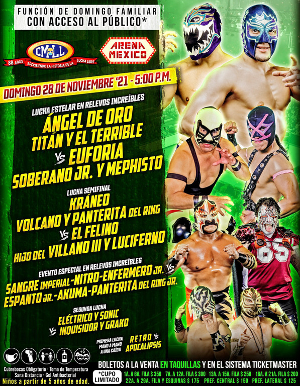 Cartelera lucha libre CMLL del Domingo 28 de Noviembre del 2021